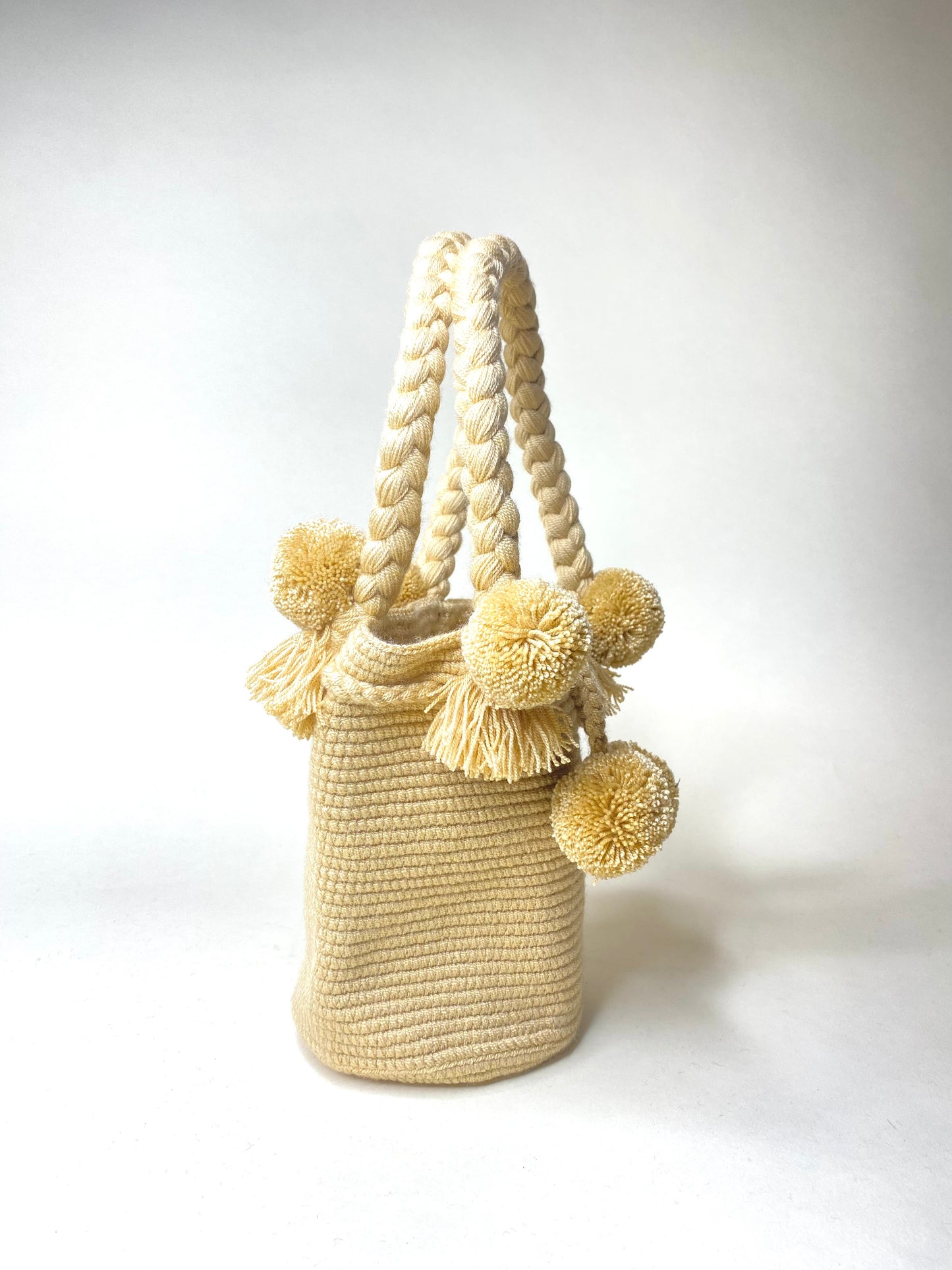 Beige Mini PomPom Bag