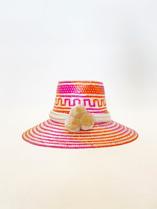 Pink Orange Natural Handwoven Hat