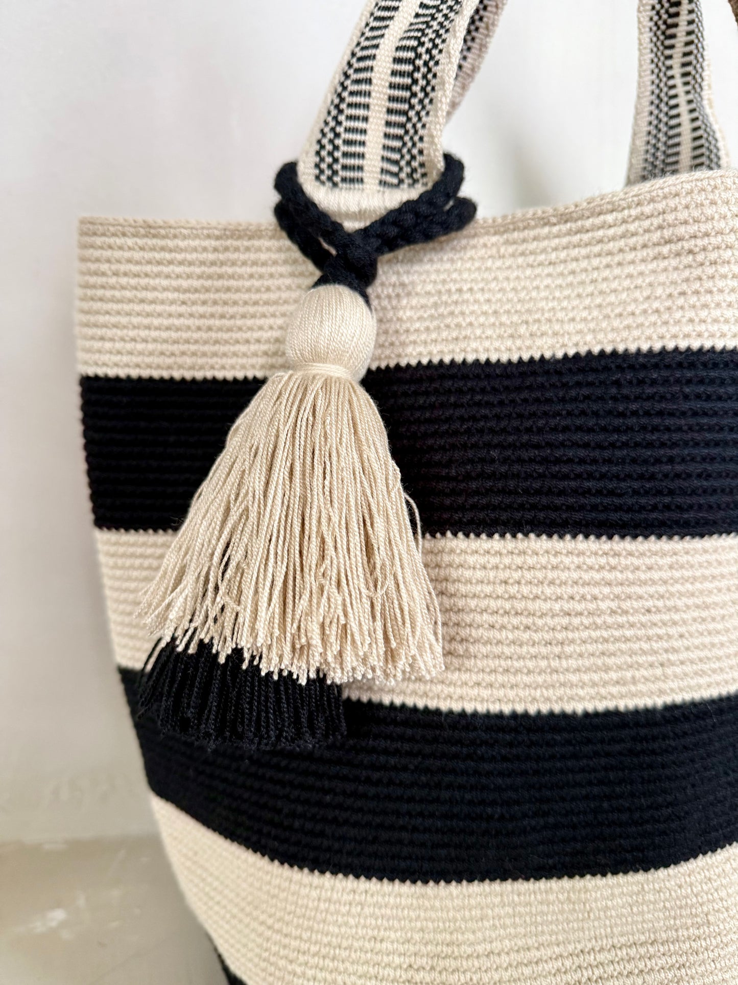 The Striped Tote – Black & Beige
