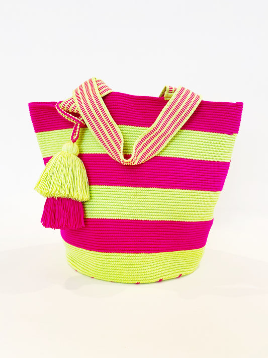 The Striped Tote – Fuchsia & Lime Green