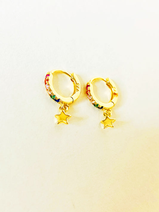 Rainbow Star Huggie Earrings — 14k Gold Filled | Micropavé