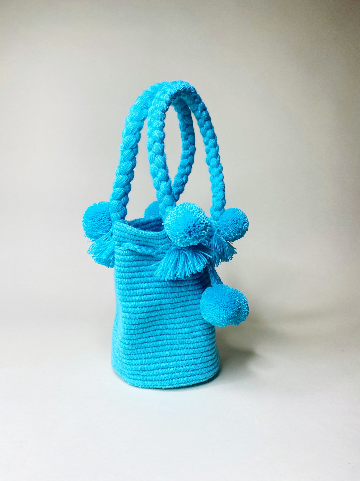 Aquamarine Blue Mini PomPom Bag