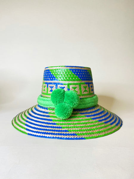 Blue Green Natural Handwoven Hat