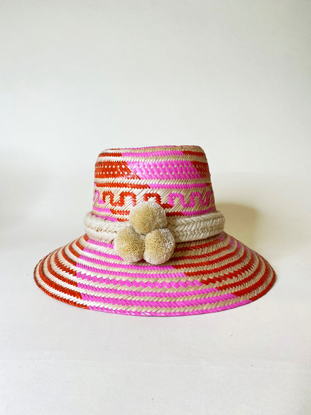 Pink Orange Natural Handwoven Hat