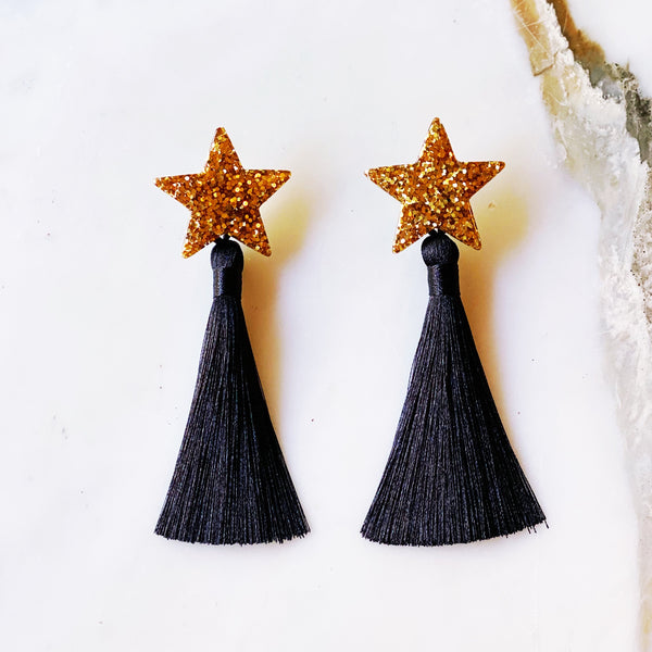 Star Earrings (Black & Gold)