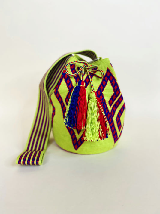 The Lime Bag - lime green handwoven Wayuu crossbody bag from Colombia