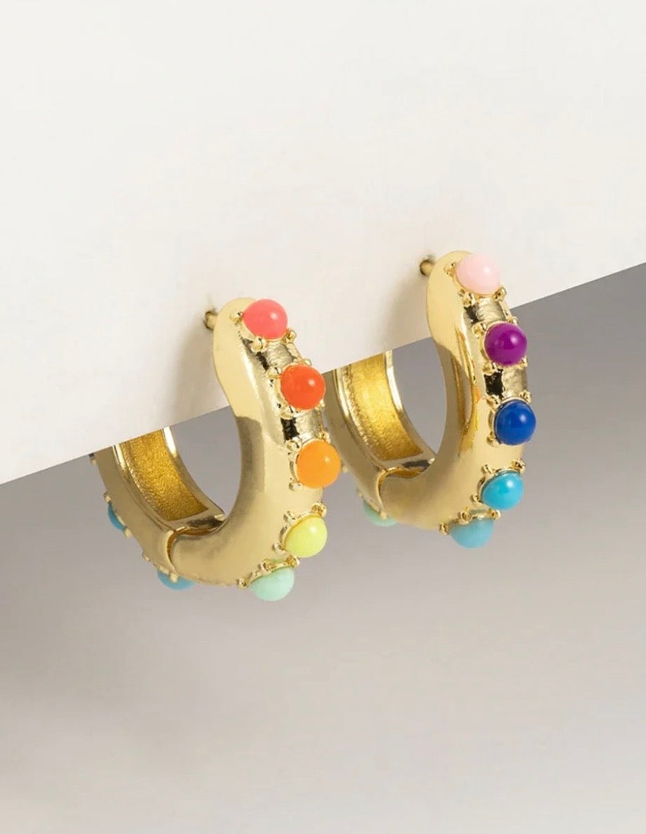 Rainbow Studded Hoop Earrings