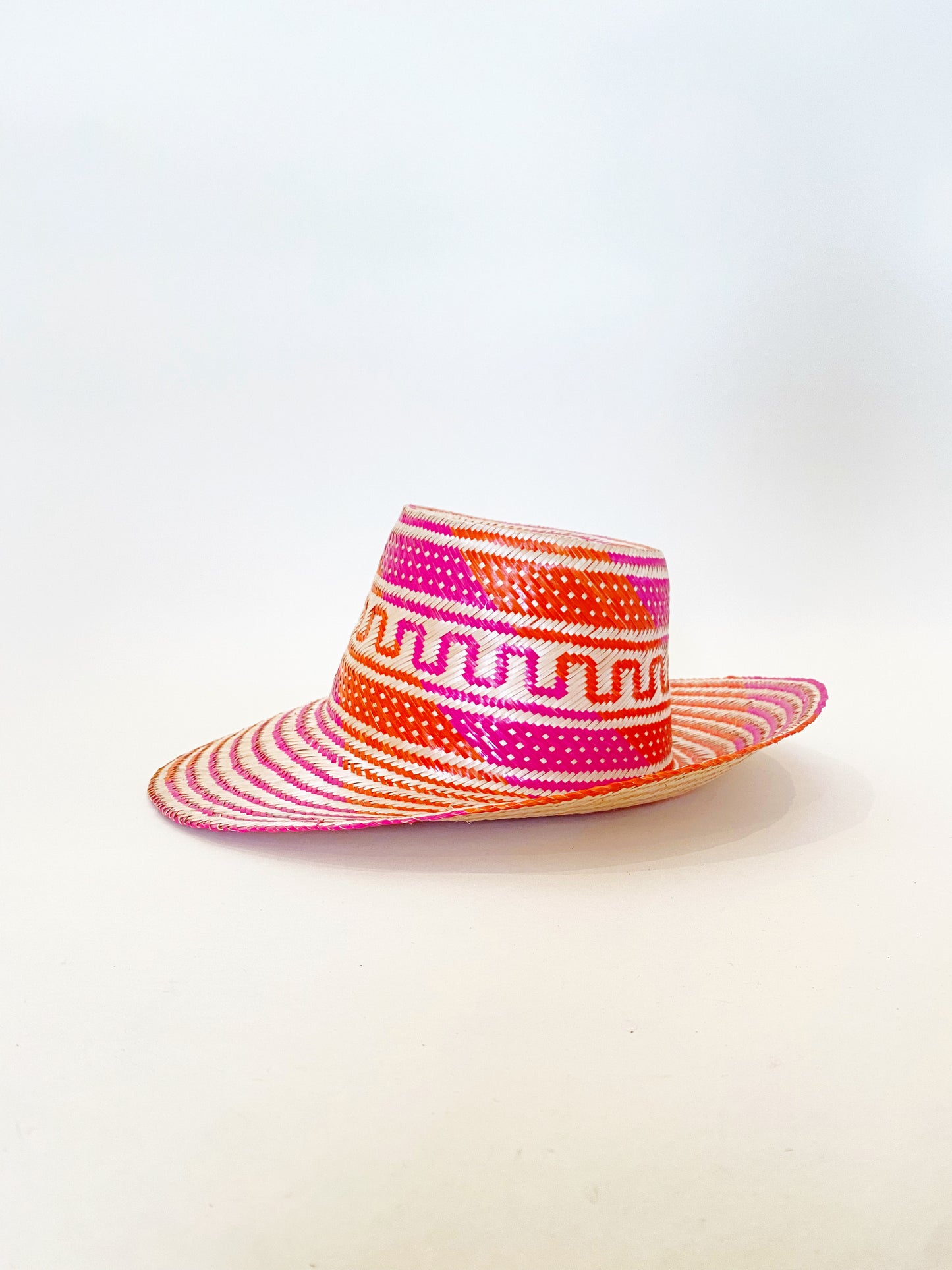 Pink Orange Natural Handwoven Hat