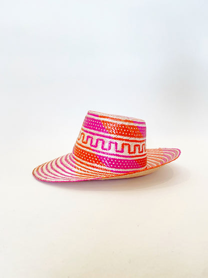 Pink Orange Natural Handwoven Hat