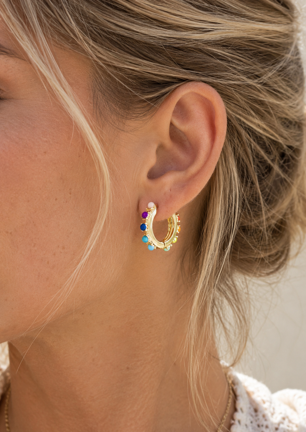 Rainbow Studded Hoop Earrings