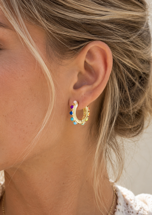 Rainbow Studded Hoop Earrings