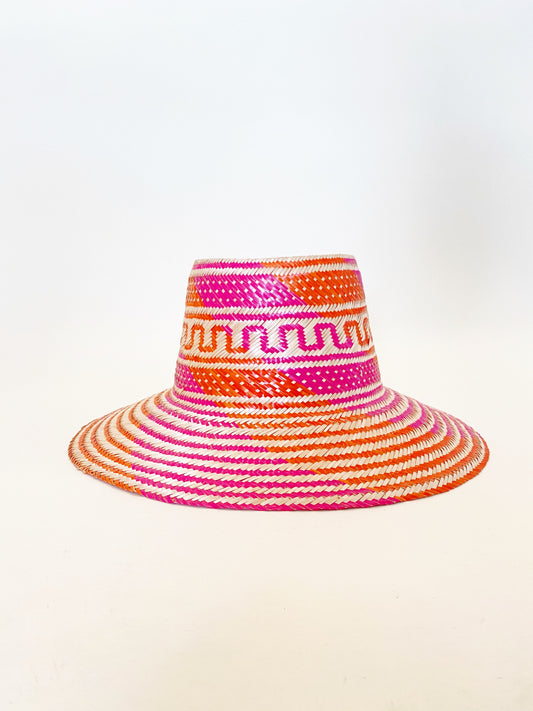 Pink Orange Natural Handwoven Hat