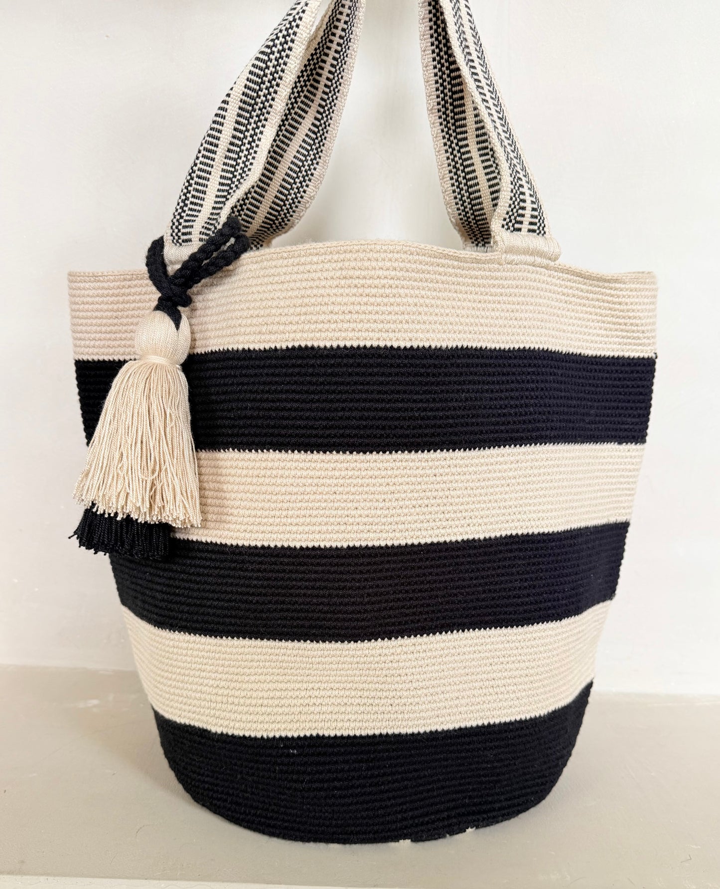 The Striped Tote – Black & Beige