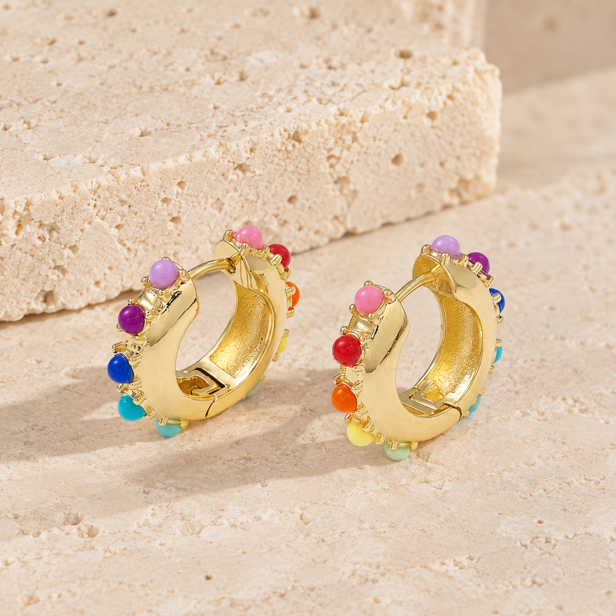 Rainbow Studded Hoop Earrings