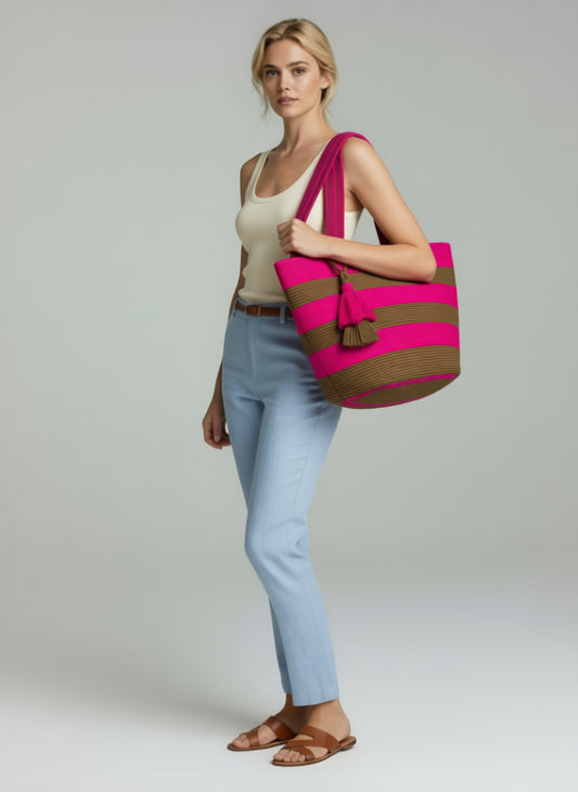The Striped Tote – Sienna & Fuchsia