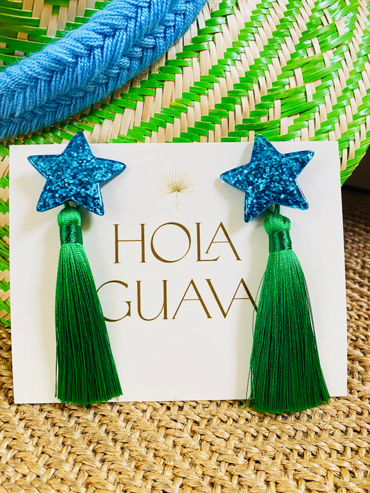 Hola Guava Stars Blue on Green