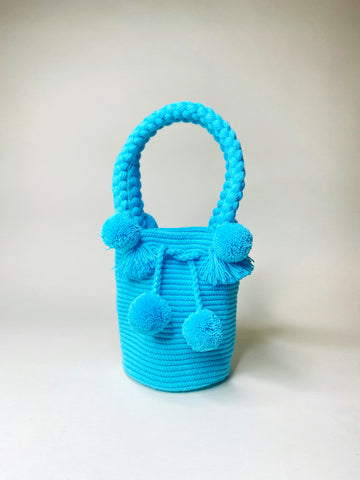Aquamarine Blue Mini PomPom Bag