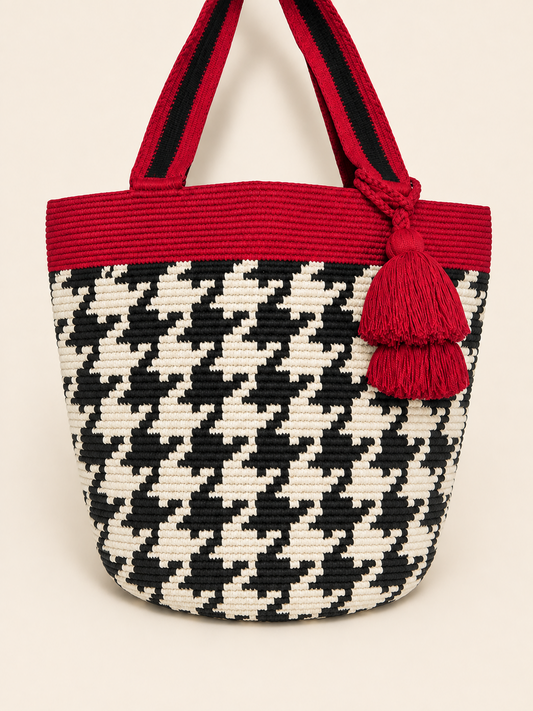 Houndstooth & Crimson Gameday Tote Bag — Made to Order