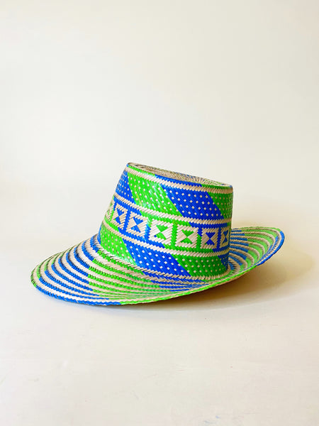 Blue Green Natural Handwoven Hat