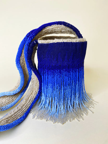 Beaded Bag Ombre Blue Fringe