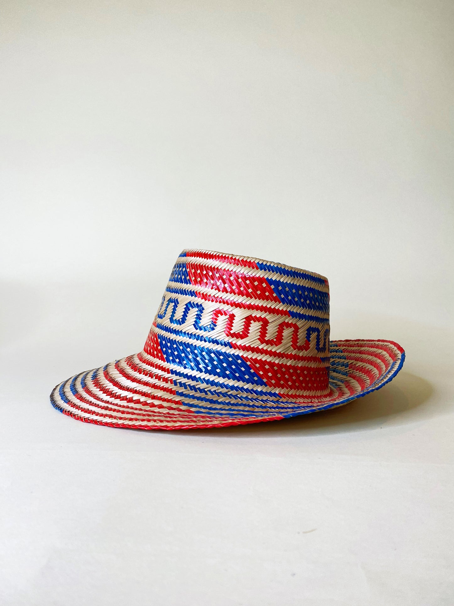 Red Blue Natural Handwoven Hat