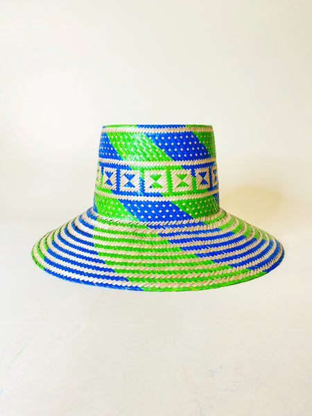 Blue Green Natural Handwoven Hat