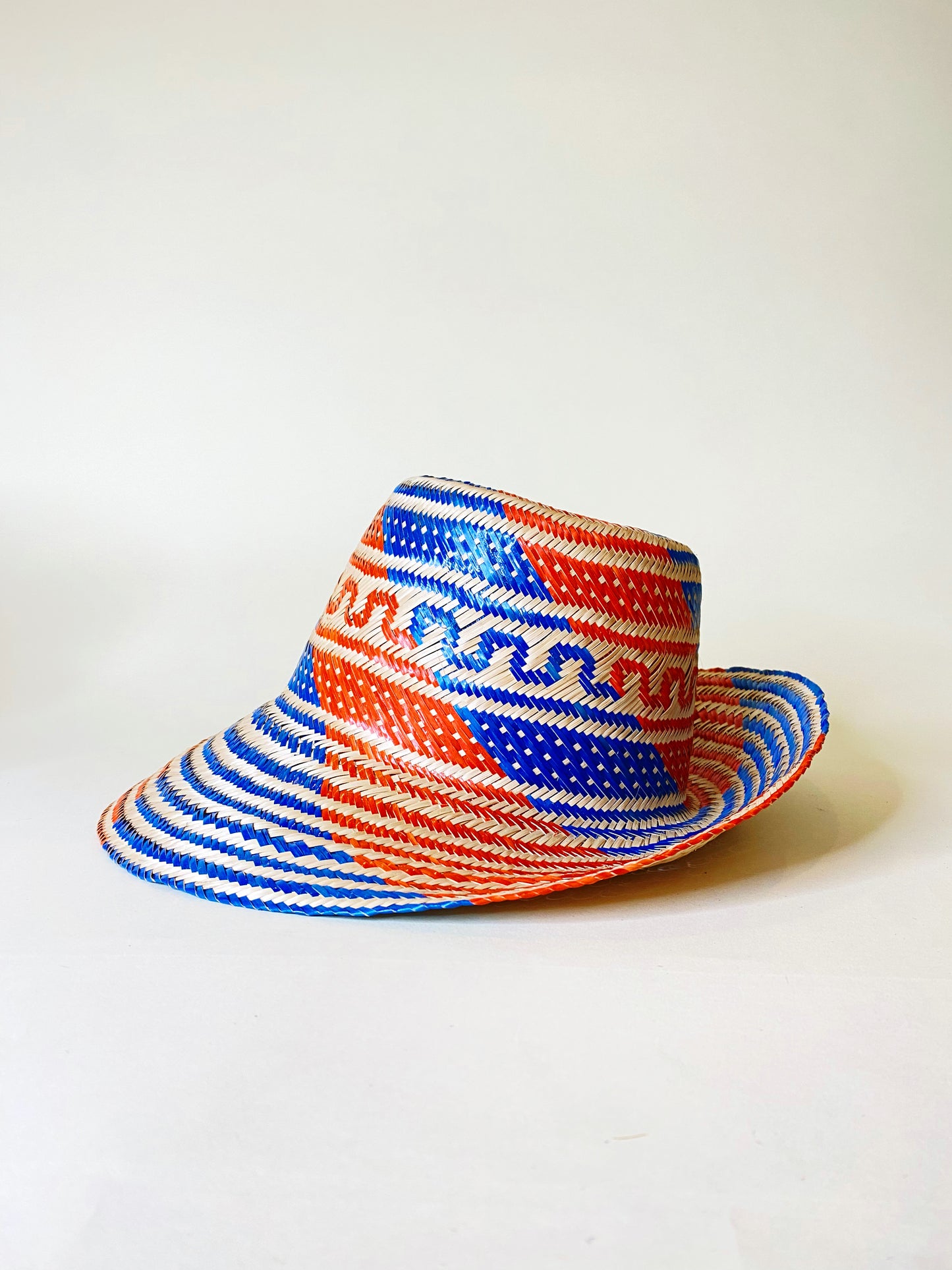 Burnt Orange Blue Natural Handwoven Hat