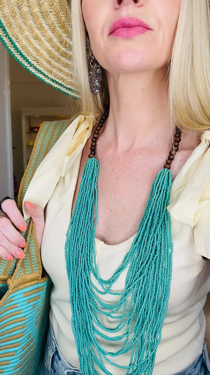 Turquoise Natural Handwoven Hat