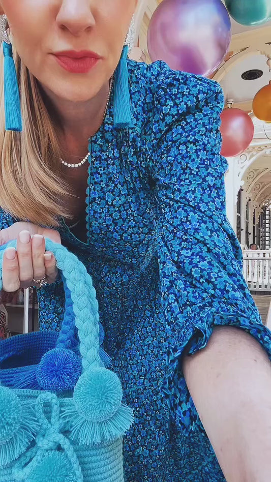 Cornflower Blue Mini PomPom Bag