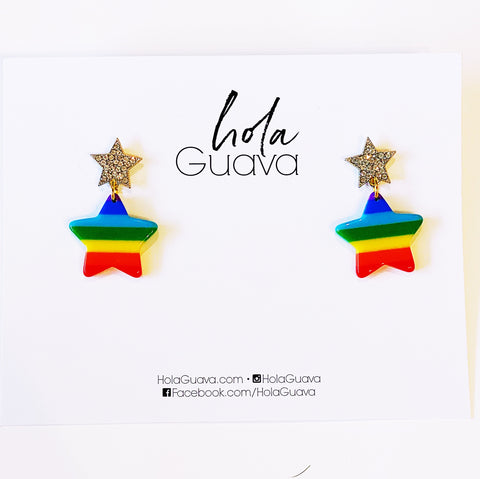 Pave Star with Rainbow Stars