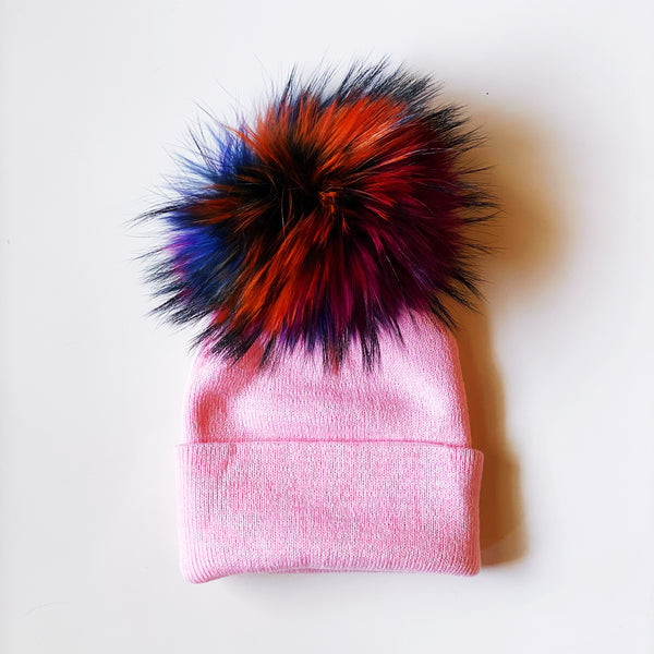 Knit Hat with Rainbow PomPom