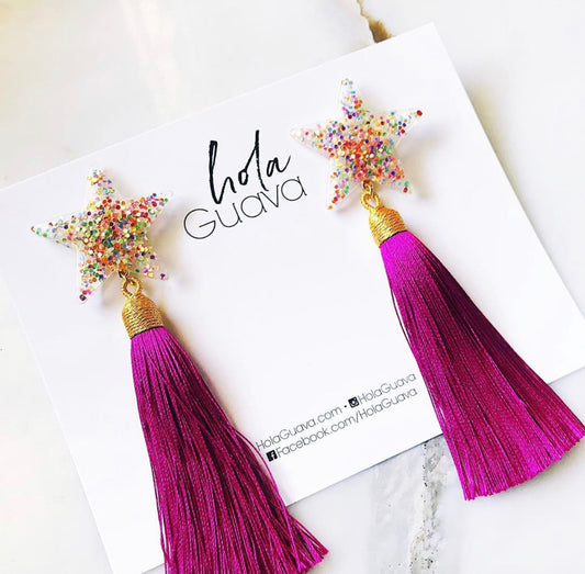 Confetti Star Earrings Fuchsia