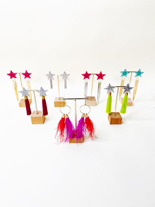 Star Chain Earrings — Fuchsia & Gold Stars | Statement Drop