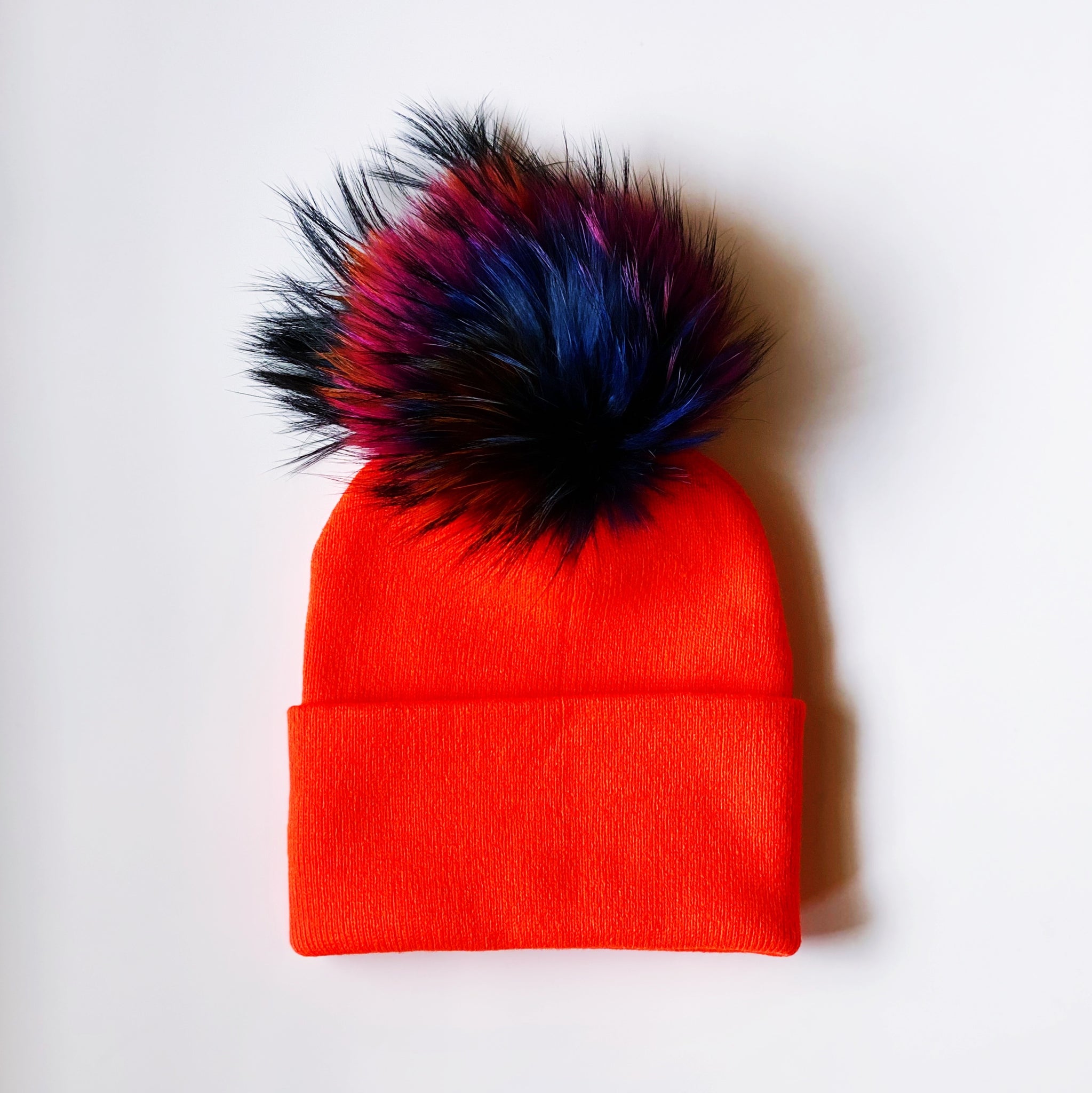 Knit Hat with Rainbow PomPom