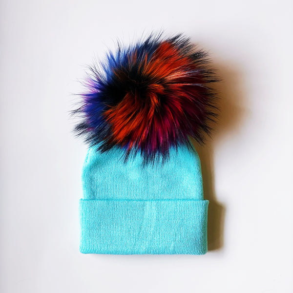 Knit Hat with Rainbow PomPom