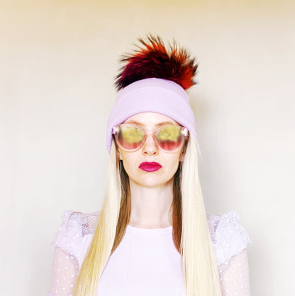 Knit Hat with Rainbow PomPom