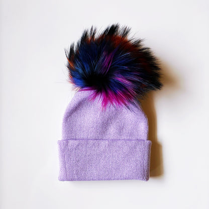 Knit Hat with Rainbow PomPom