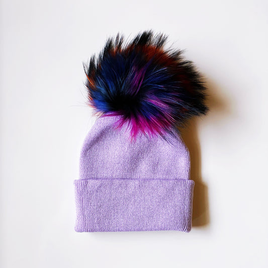 Knit Hat with Rainbow PomPom