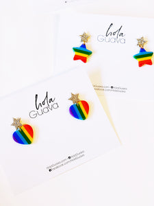 Pave Star with Rainbow Heart Earring